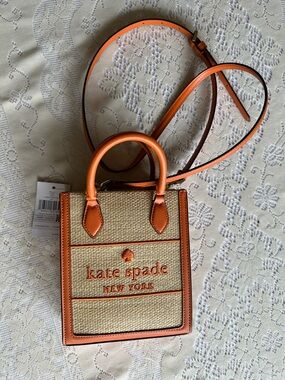kate spade Straw Mini Tote with Orange Trim